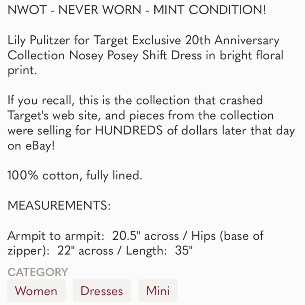 NWOT Lily Pulitzer for Target Nosey Posey Shift - Picture 13 of 13